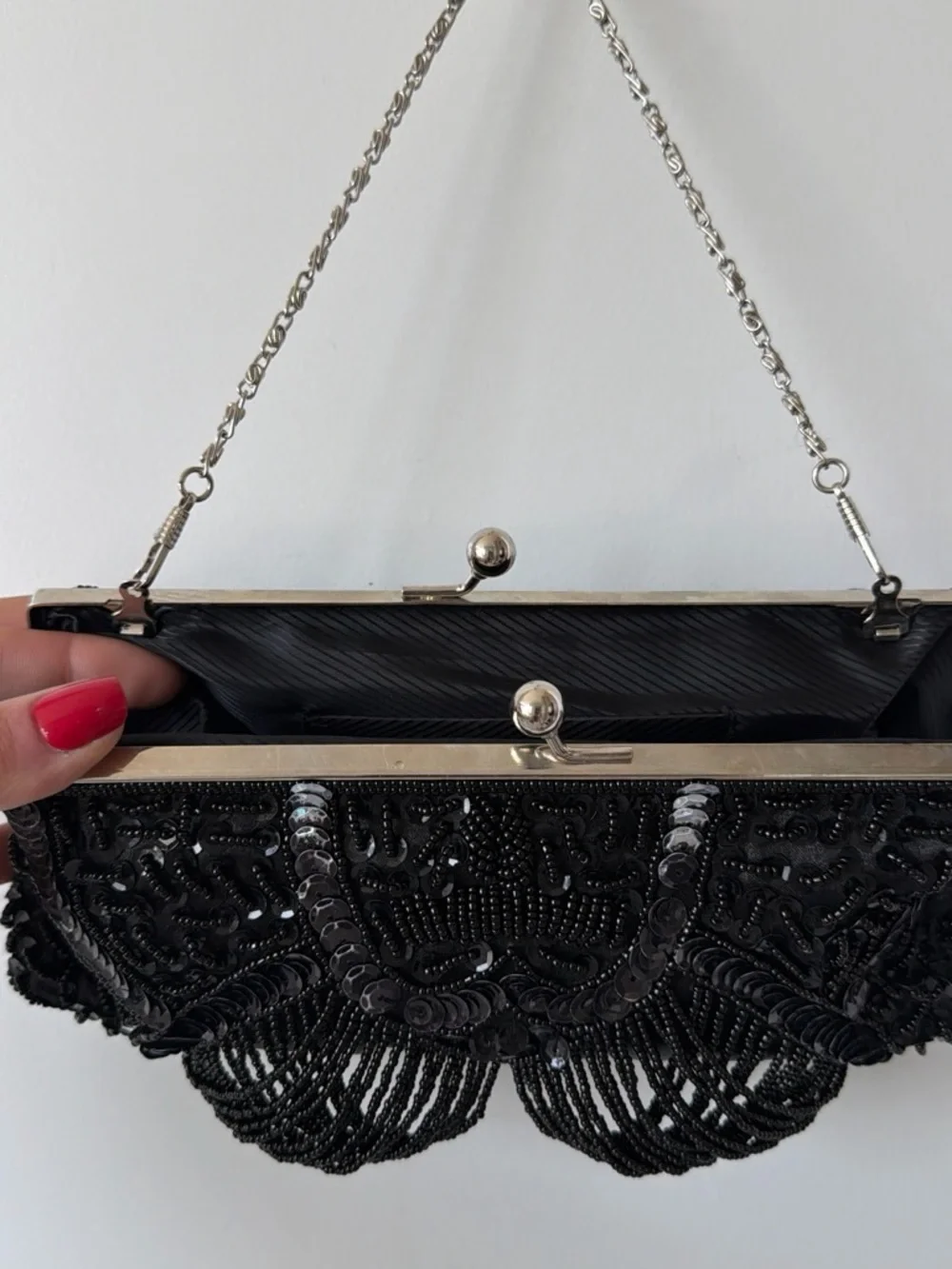 Vintage Noir Beaded Baguette Bag | Hand-Beaded Art Deco Evening Purse